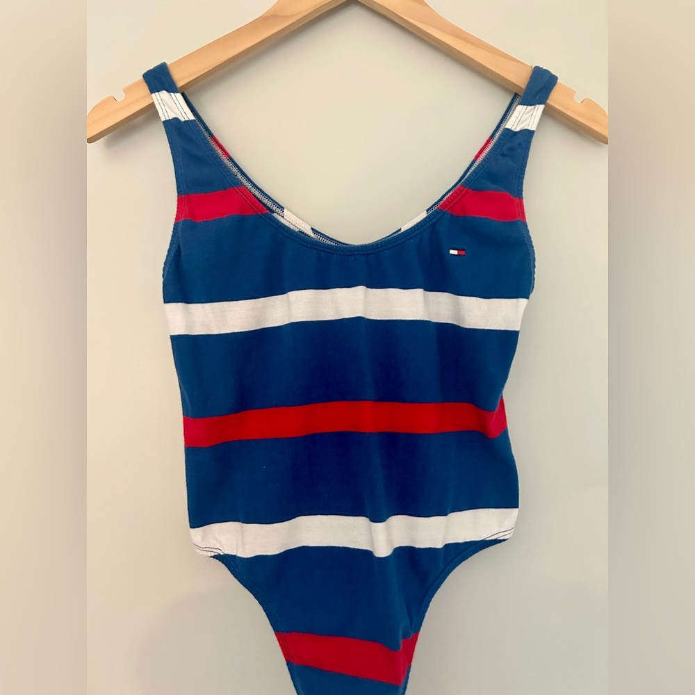 Vintage Tommy Hilfiger Bodysuit • 90s Y2K Thong One Piece • Red White & Blue • S